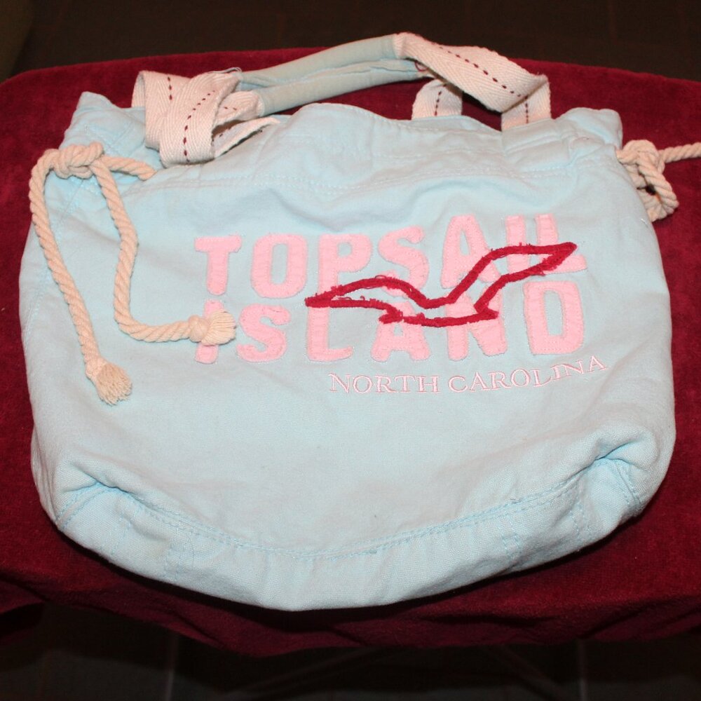 TopSail Beach NC 777 Lucky light blue canvas beach bag 15”x 15”
